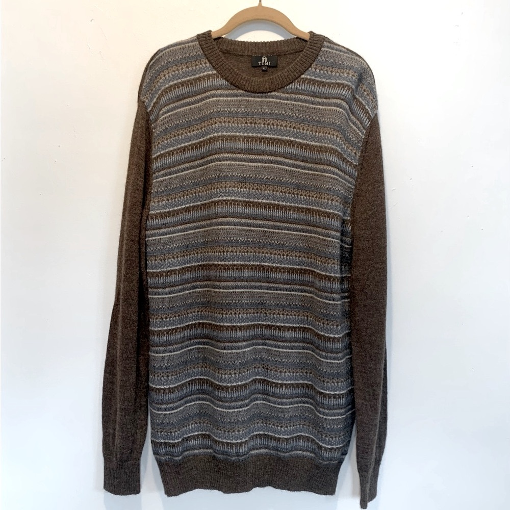 Tumi 100% Alpaca Wool Peruvian Sweater Men’s XL Brown & Blue Stripe